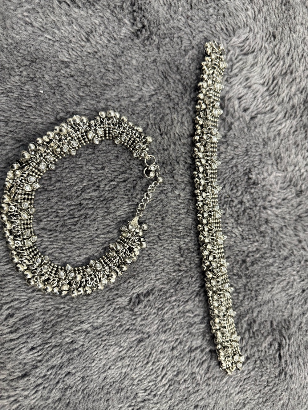 Sterling Silver-Tone Beaded Anklet and Set - Silver